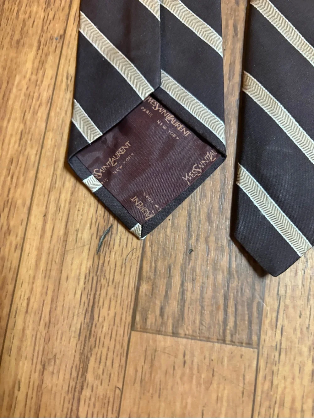 Yves Saint Laurent Black Tie with Silver Diagonal Stripes